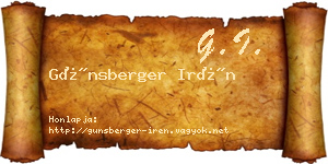 Günsberger Irén névjegykártya